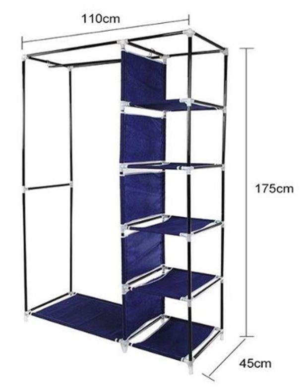 Double Canvas Wardrobe With 5 Shelves & Zip up Twin Front Covers To Prevent Dust Build-up