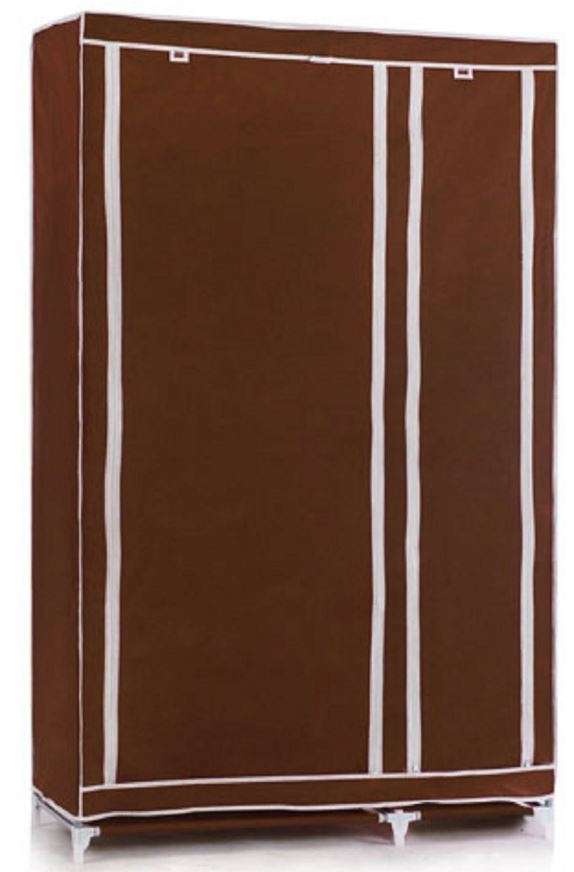 Double Canvas Wardrobe With 5 Shelves & Zip up Twin Front Covers To Prevent Dust Build-up