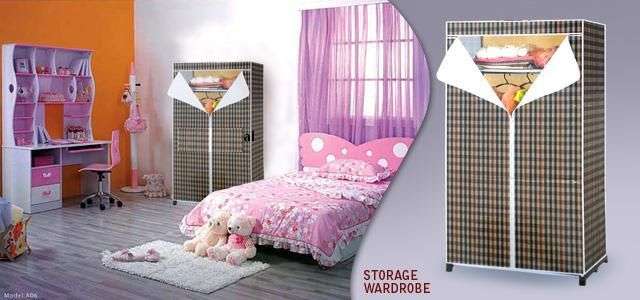 Double Canvas Wardrobe With 5 Shelves & Zip up Twin Front Covers To Prevent Dust Build-up