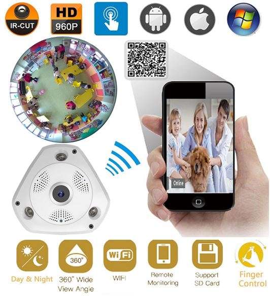 960P HD 3D Panoramic VR Camera, 360 Degree Multi Angle View, Two Way Talk, Motion Detection etc.