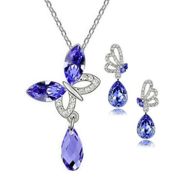 Exquisite Silver Plated Blue Austrian Crystal Butterfly Shaped Jewelry Set