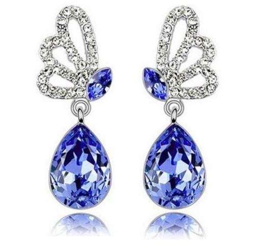 Exquisite Silver Plated Blue Austrian Crystal Butterfly Shaped Jewelry Set