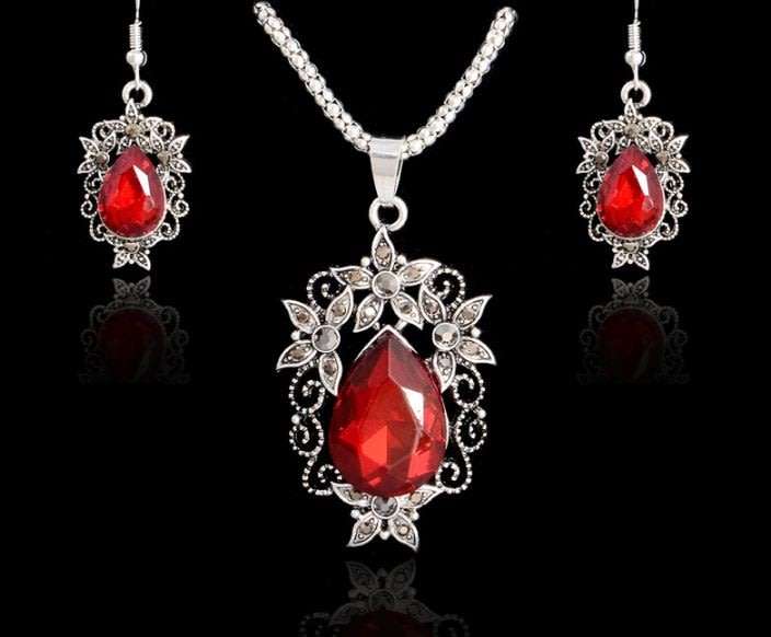 Exquisite Vintage Red & Silver Jewelry Set in a Complimentary Gift Box