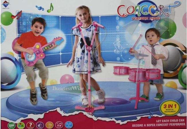3 in 1 Musical Instrument Concert Center  Microphone Set, Guitar & Drum Set, Learn & Play