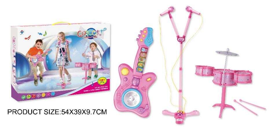 3 in 1 Musical Instrument Concert Center  Microphone Set, Guitar & Drum Set, Learn & Play