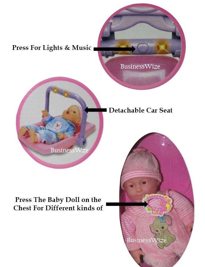 Cute Crying Baby Doll in Swing & Detachable Car Seat With Music & Lights