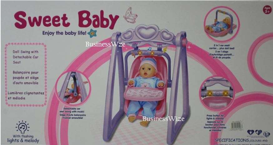 Cute Crying Baby Doll in Swing & Detachable Car Seat With Music & Lights