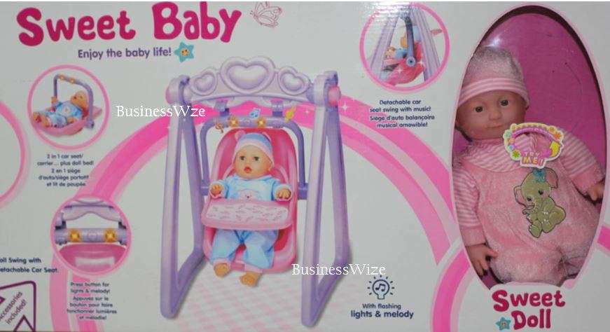 Cute Crying Baby Doll in Swing & Detachable Car Seat With Music & Lights