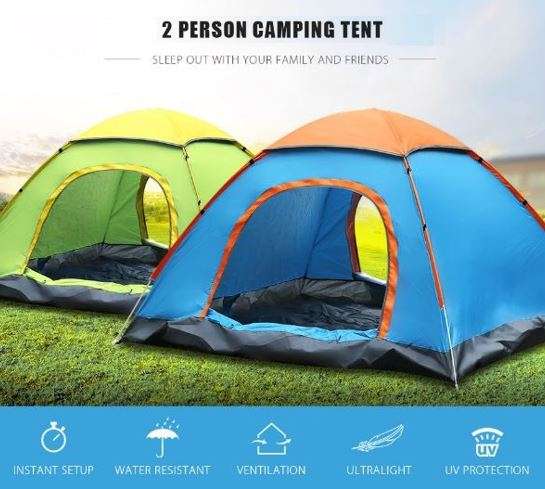 2 Man Tent in Zipper Bag - Lightweight & Easy to Install (200 X 150 X 110 cm)