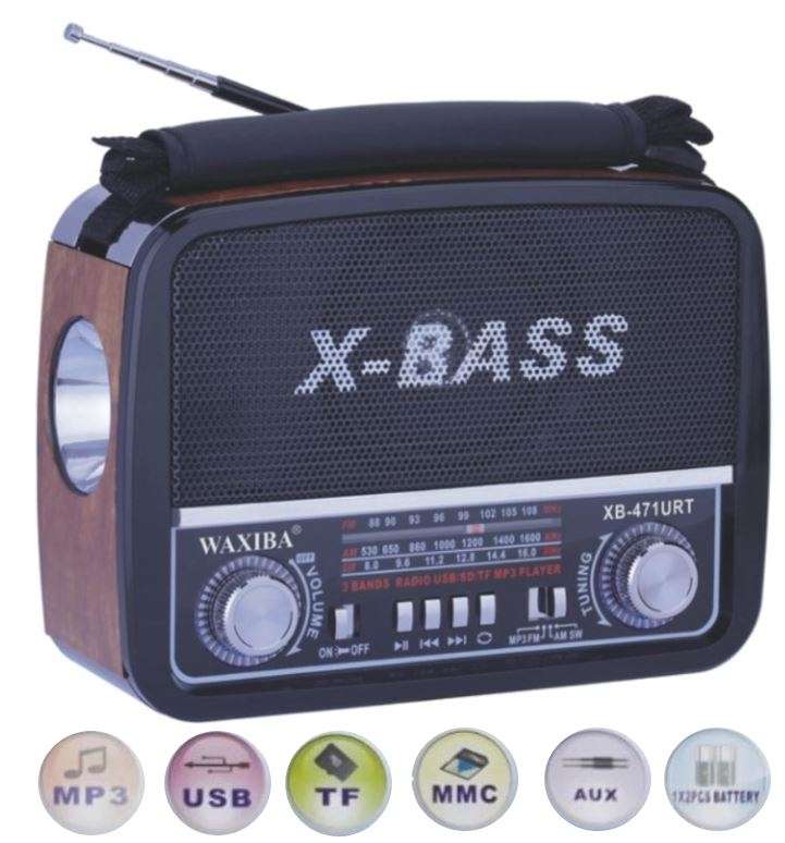 SD/USB/TF MP3 Player - AM/FM Radio, Build in X-Bass Speaker, Flash Light & Rechargeable Battery