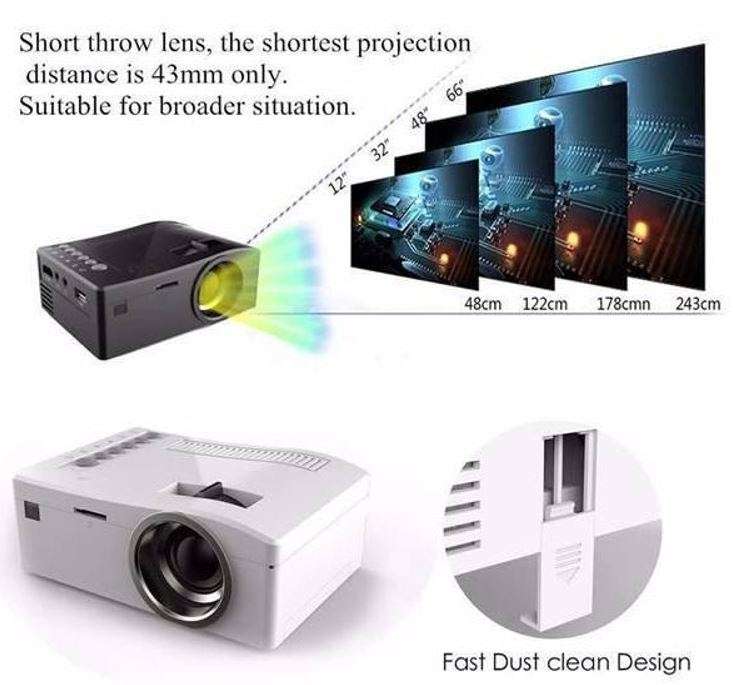 HD 1080P LED Multimedia Projector & Home Theater Cinema & Remote - AV, TV, VGA, HDMI, USB, SD, WTC