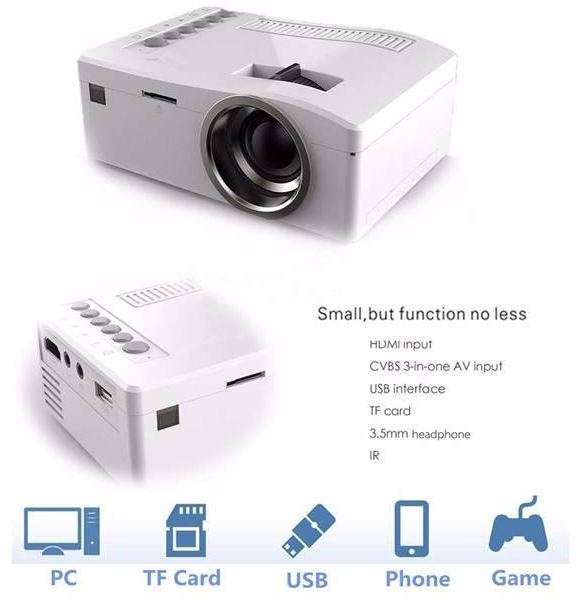 HD 1080P LED Multimedia Projector & Home Theater Cinema & Remote - AV, TV, VGA, HDMI, USB, SD, WTC