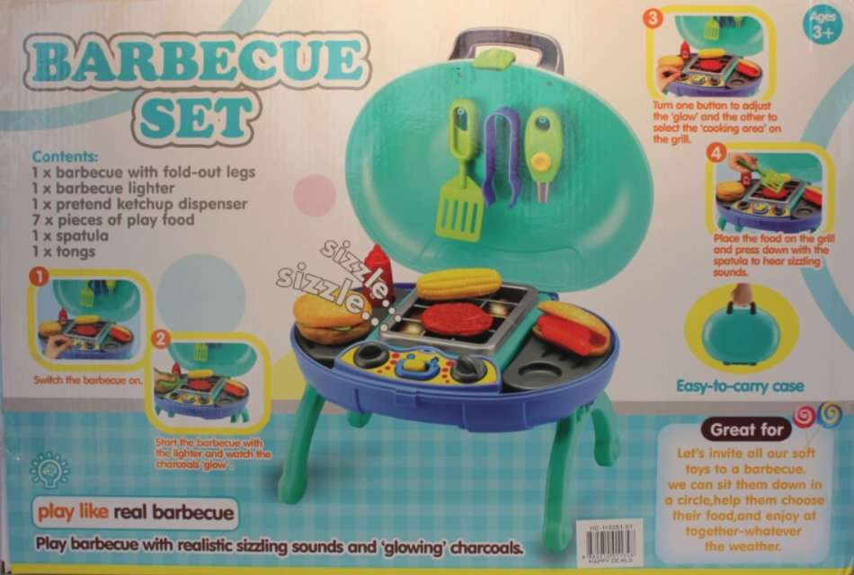 Simulation BBQ Grill Braai Play Set With Light & Sound - Easy-to-carry Case