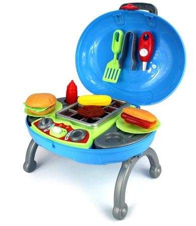 Simulation BBQ Grill Braai Play Set With Light & Sound - Easy-to-carry Case