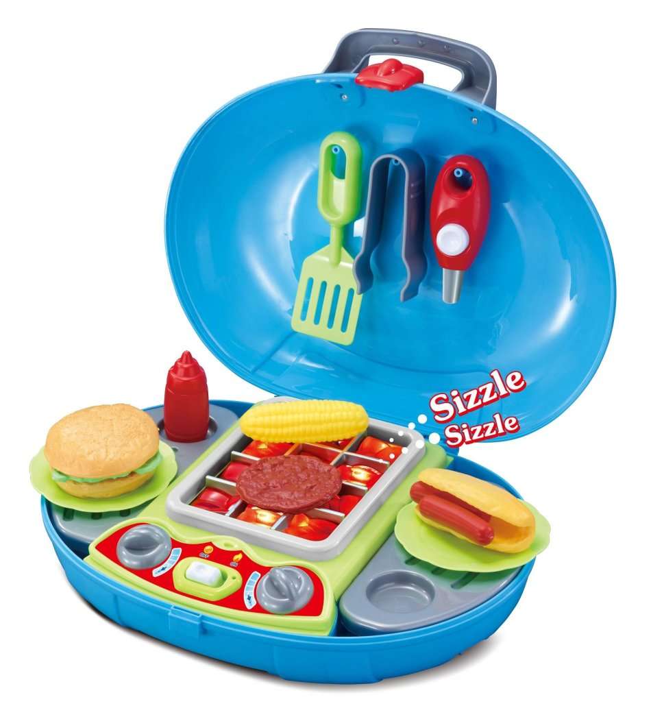 Simulation BBQ Grill Braai Play Set With Light & Sound - Easy-to-carry Case