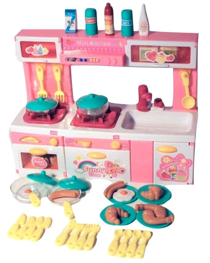 Mini Kitchen Play Set With Opening Doors, Sound & Light - Simulates a Real Kitchen With Accessories