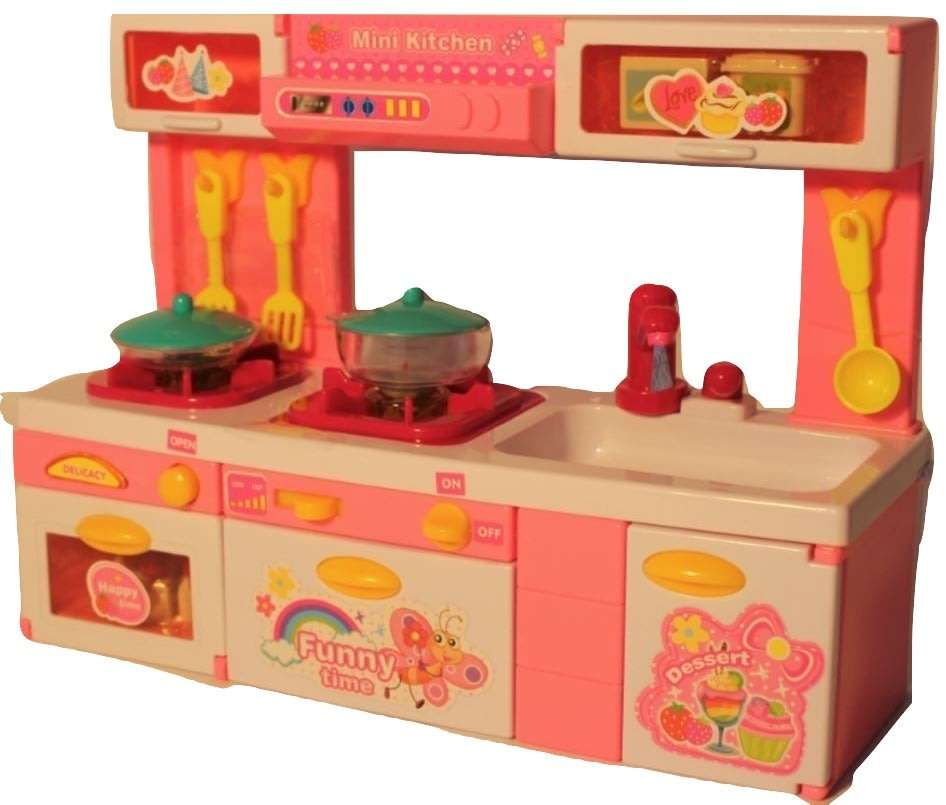 Mini Kitchen Play Set With Opening Doors, Sound & Light - Simulates a Real Kitchen With Accessories