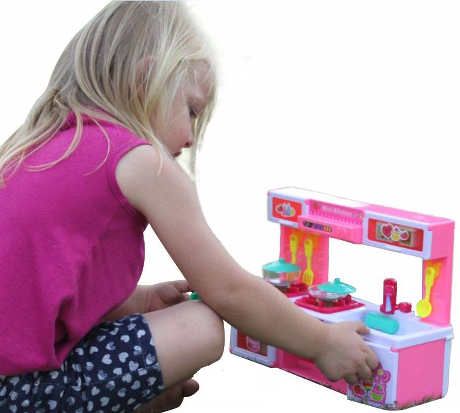 Mini Kitchen Play Set With Opening Doors, Sound & Light - Simulates a Real Kitchen With Accessories