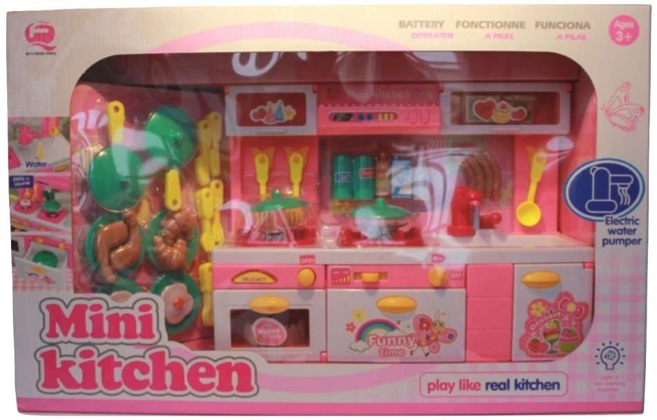 Mini Kitchen Play Set With Opening Doors, Sound & Light - Simulates a Real Kitchen With Accessories