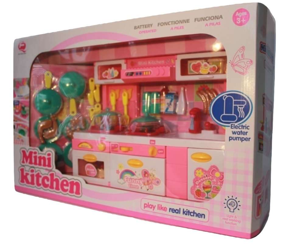Mini Kitchen Play Set With Opening Doors, Sound & Light - Simulates a Real Kitchen With Accessories