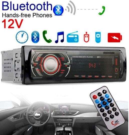 LED Bluetooth MP3 Car Radio & Remote - Supports USB, SD Card, Hands-free Calls, AUX, 5V Charging...