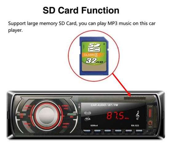LED Bluetooth MP3 Car Radio & Remote - Supports USB, SD Card, Hands-free Calls, AUX, 5V Charging...