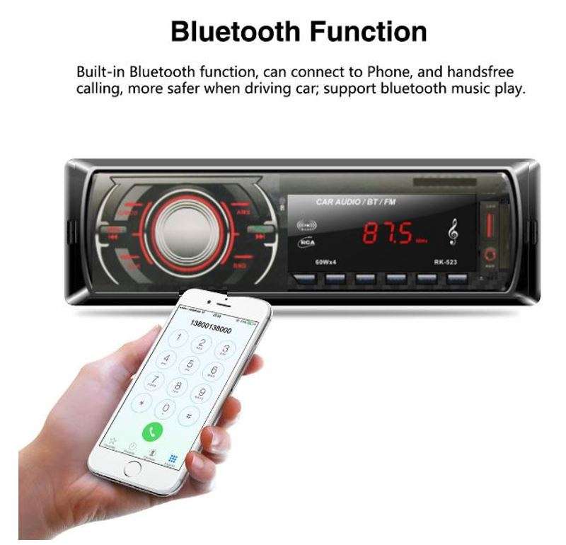 LED Bluetooth MP3 Car Radio & Remote - Supports USB, SD Card, Hands-free Calls, AUX, 5V Charging...