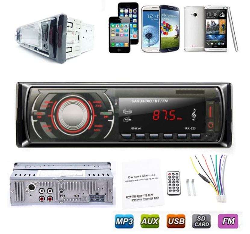 LED Bluetooth MP3 Car Radio & Remote - Supports USB, SD Card, Hands-free Calls, AUX, 5V Charging...