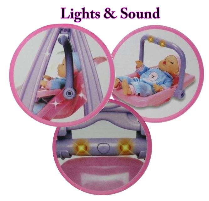 Cute Crying Baby Doll in Swing & Detachable Car Seat With Music & Lights