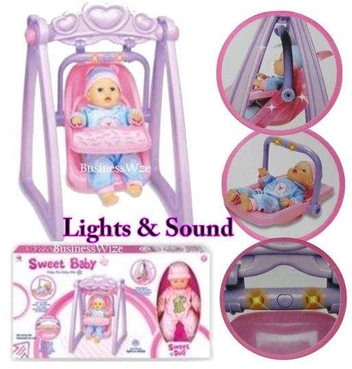 Cute Crying Baby Doll in Swing & Detachable Car Seat With Music & Lights