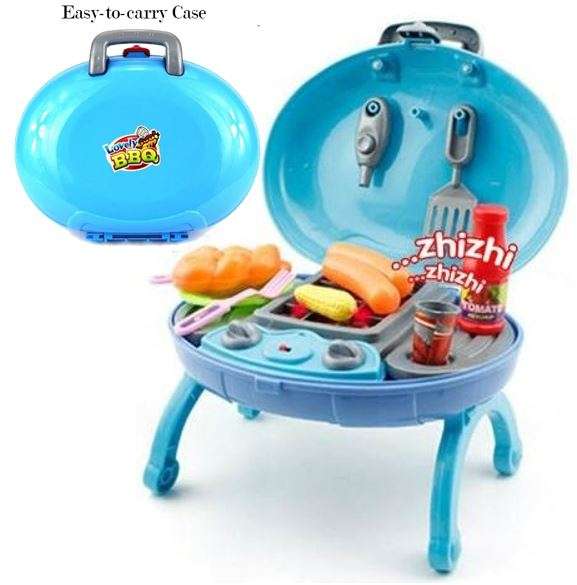 Simulation BBQ Grill Braai Play Set With Light & Sound - Easy-to-carry Case