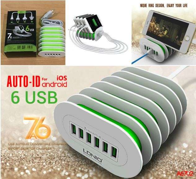 LDNIO Compact and Portable 6 USB Fast Charger for IOS and Android