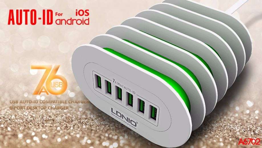 LDNIO Compact and Portable 6 USB Fast Charger for IOS and Android