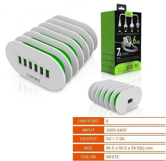 LDNIO Compact and Portable 6 USB Fast Charger for IOS and Android