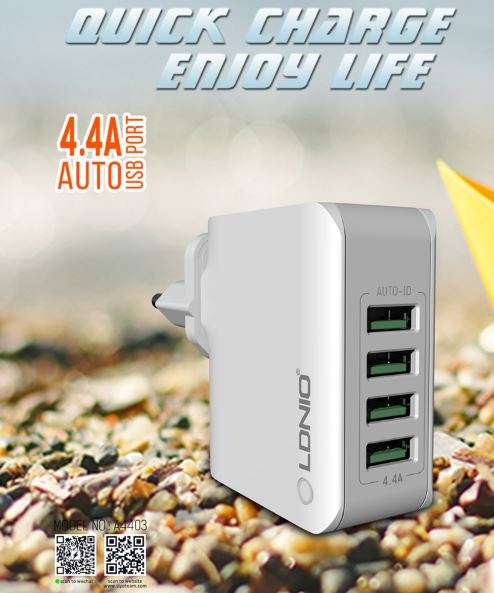 LDNIO Original 4 USB Multi Ports 4.4A Fast Charger