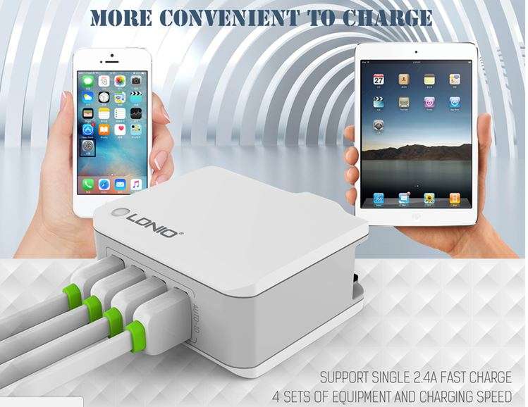 LDNIO Original 4 USB Multi Ports 4.4A Fast Charger