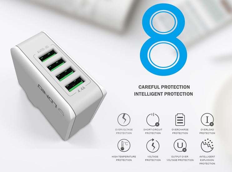 LDNIO Original 4 USB Multi Ports 4.4A Fast Charger