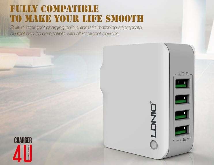 LDNIO Original 4 USB Multi Ports 4.4A Fast Charger