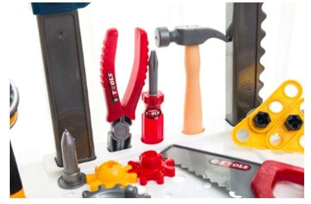 This Smart Tools Toy Workbench includes all the tools you need to build right alongside Dad