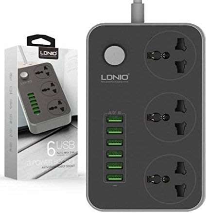 LDNIO 3.4A Power Strip Charger with 3 Power Sockets & 6 USB Charging Ports - Multi Adapter Smart USB