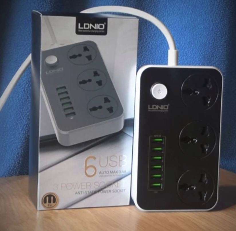 LDNIO 3.4A Power Strip Charger with 3 Power Sockets & 6 USB Charging Ports - Multi Adapter Smart USB