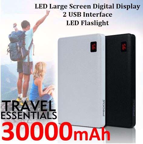 30000mAh Powerbank 2 USB for Charging of Electronic Devices, LED Digital Screen Display & Flashlight