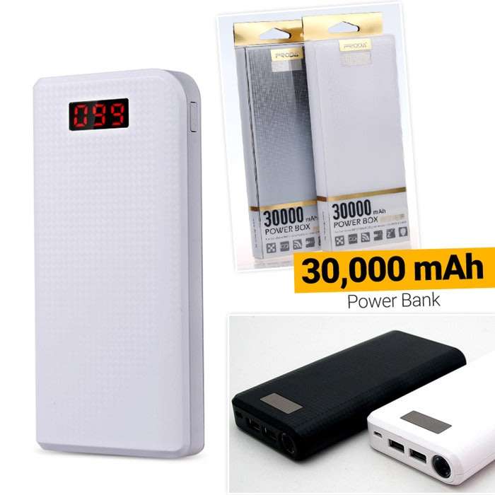 30000mAh Powerbank 2 USB for Charging of Electronic Devices, LED Digital Screen Display & Flashlight