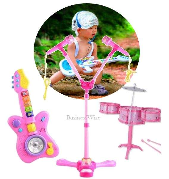 3 in 1 Musical Instrument Concert Center  Microphone Set, Guitar & Drum Set, Learn & Play