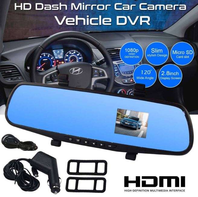 HD 1080P 2.8" Mirror Video Camera, LCD Screen, Support SD Card, Motion Detection, Loop Recording ...