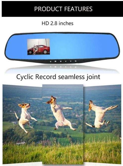 HD 1080P 2.8" Mirror Video Camera, LCD Screen, Support SD Card, Motion Detection, Loop Recording ...