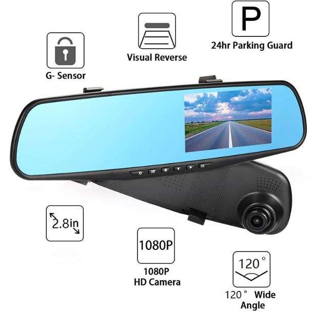 HD 1080P 2.8" Mirror Video Camera, LCD Screen, Support SD Card, Motion Detection, Loop Recording ...