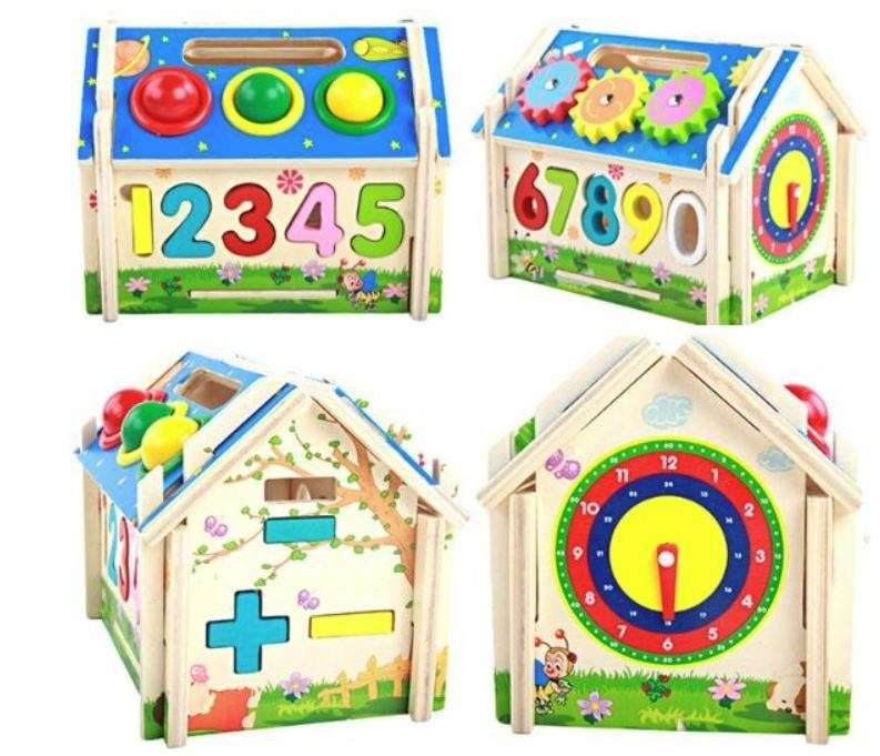 Multi-Functional Dismounting Wisdom House Wooden Learning Blocks Play Set for Kids