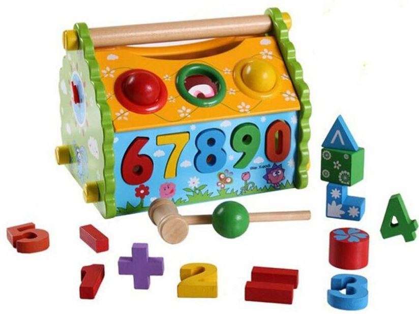 Multi-Functional Dismounting Wisdom House Wooden Learning Blocks Play Set for Kids