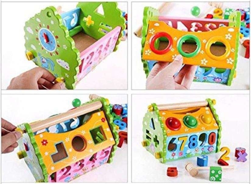 Multi-Functional Dismounting Wisdom House Wooden Learning Blocks Play Set for Kids